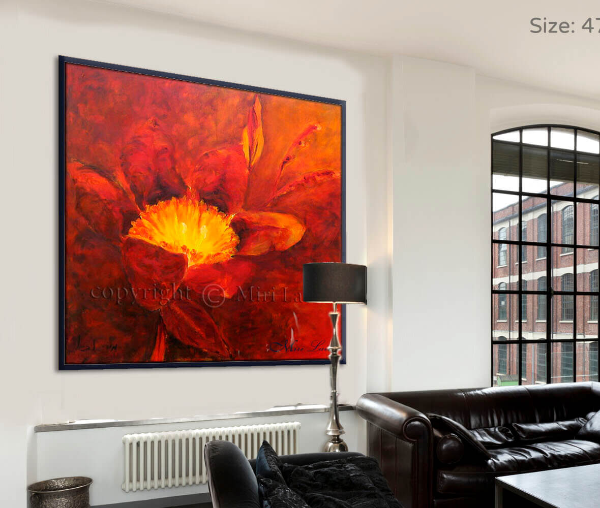 תמונה גדולה לסלון, ציור פרח של אור