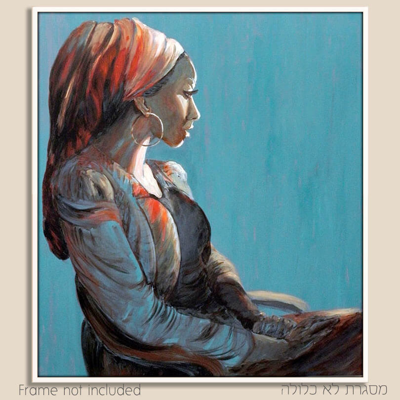 ציור אישה עם כיסוי ראש אדום ציירת מירי לביא