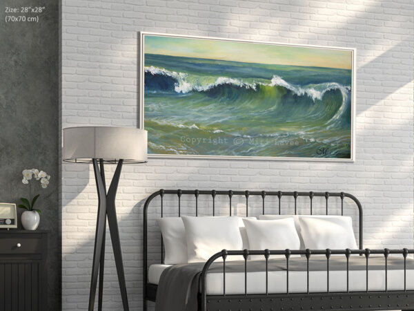 ציור ים כחול וירוק לחדר שינה