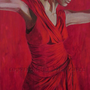 ציור אישה רוקדת בשמלה אדומה