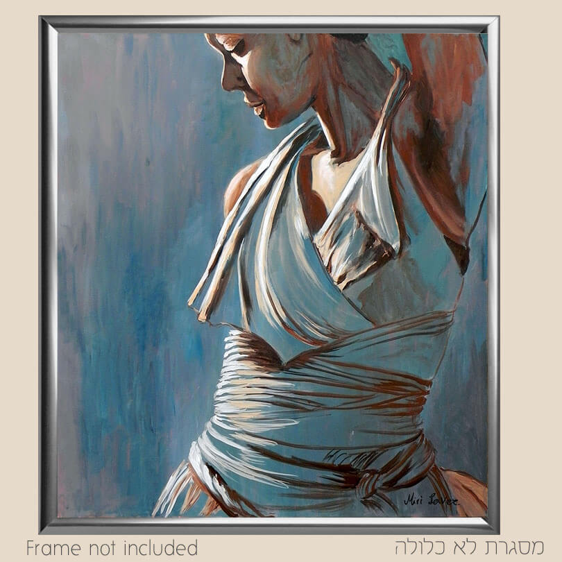 אישה רוקדת ציור דמות בגווני כחול חום וורוד ציירת מירי לביא