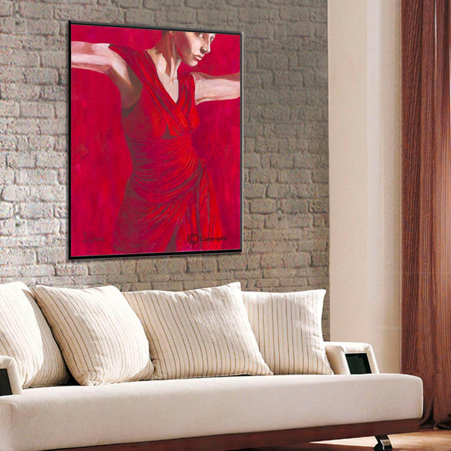 תמונה לסלון ציור אדום של אישה רוקדת