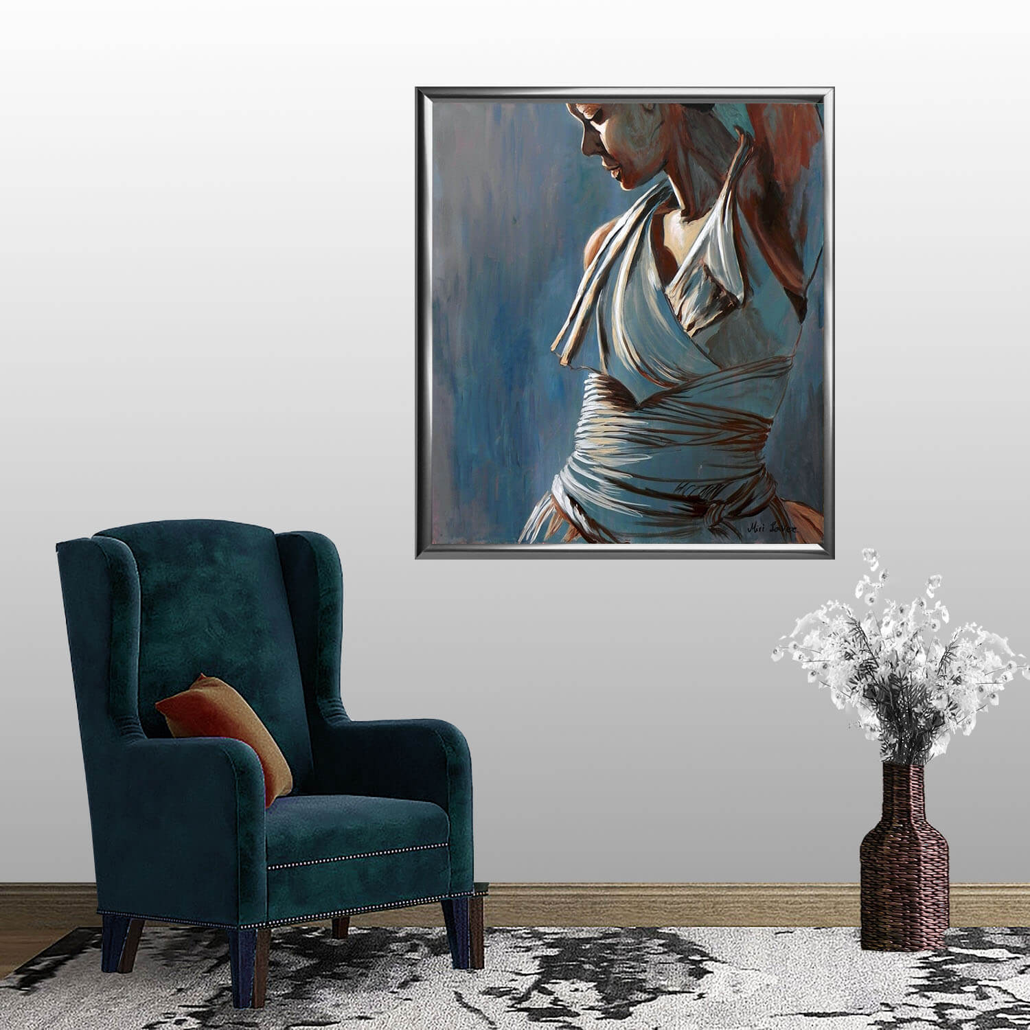 ציור אישה רוקדת תמונה מעוררת השראה בסלון ציירת מירי לביא