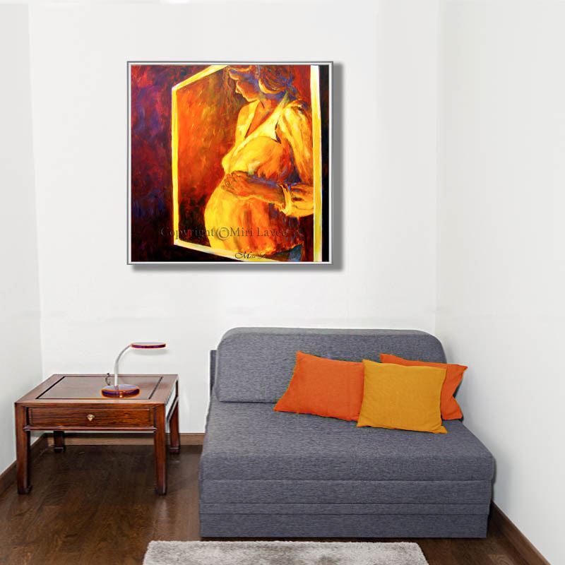 ציור אישה בהריון בחדר המתנה בקליניקה ציירת מירי לביא