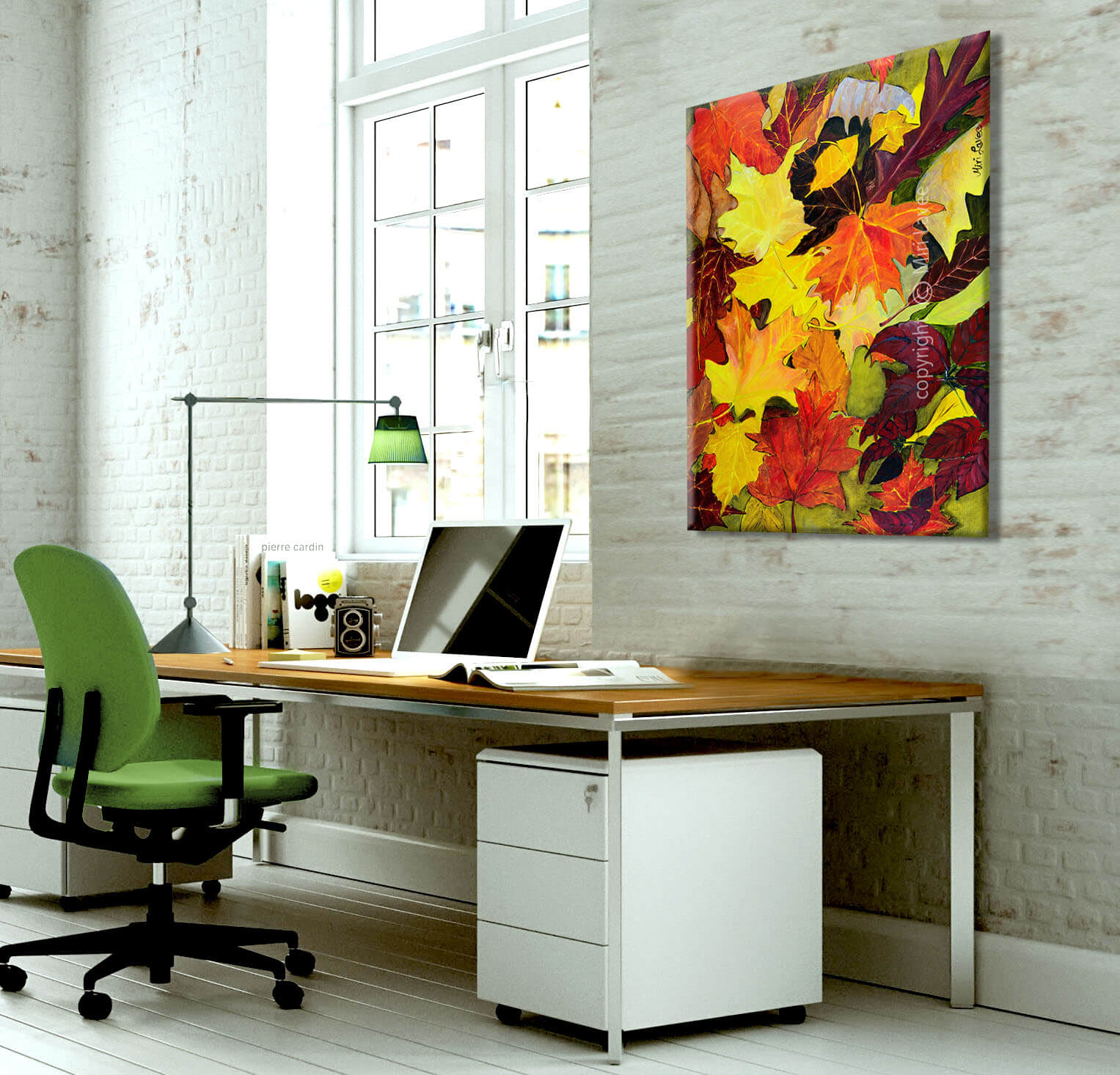 עיצוב משרד ציור עלים בסתיו בשלל צבעים