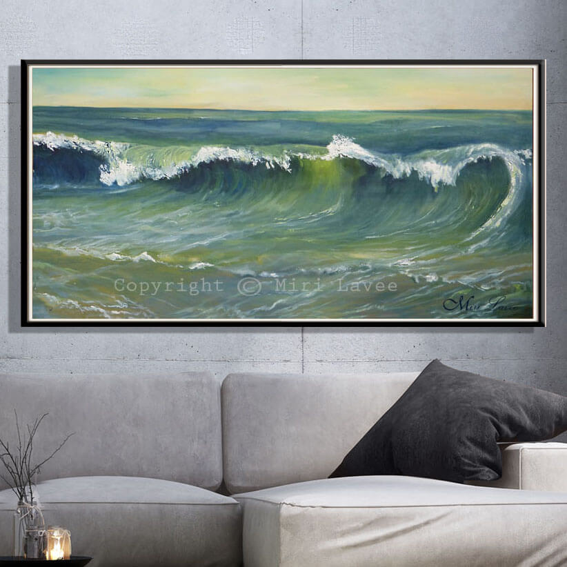 ציור ים וגלים נשימת הים תמונה בסלון מודרני ציירת מירי לביא