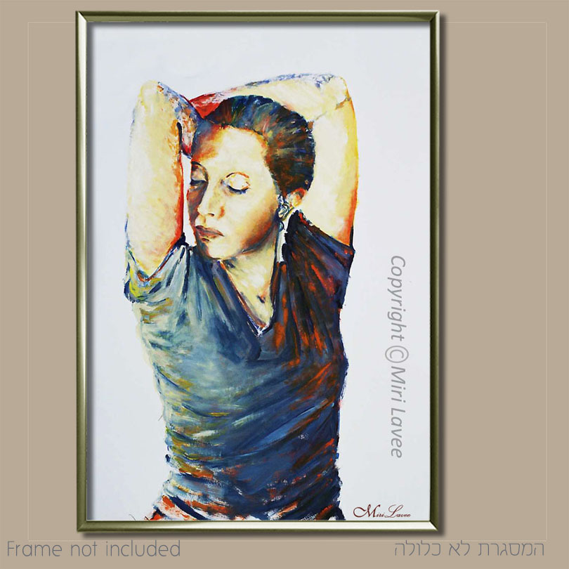 ציור אישה עם ידיים משולבות מאחורי הראש ציירת מירי לביא