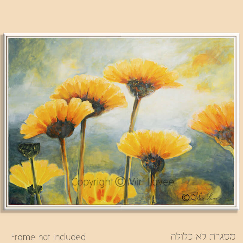 ציור פרחים גדול תמונת חרציות צהובות ציירת מירי לביא